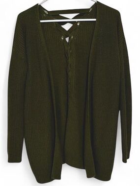 Dark Green Open Front Cardigan with Lace Back Detail Size Small Hippie Rose